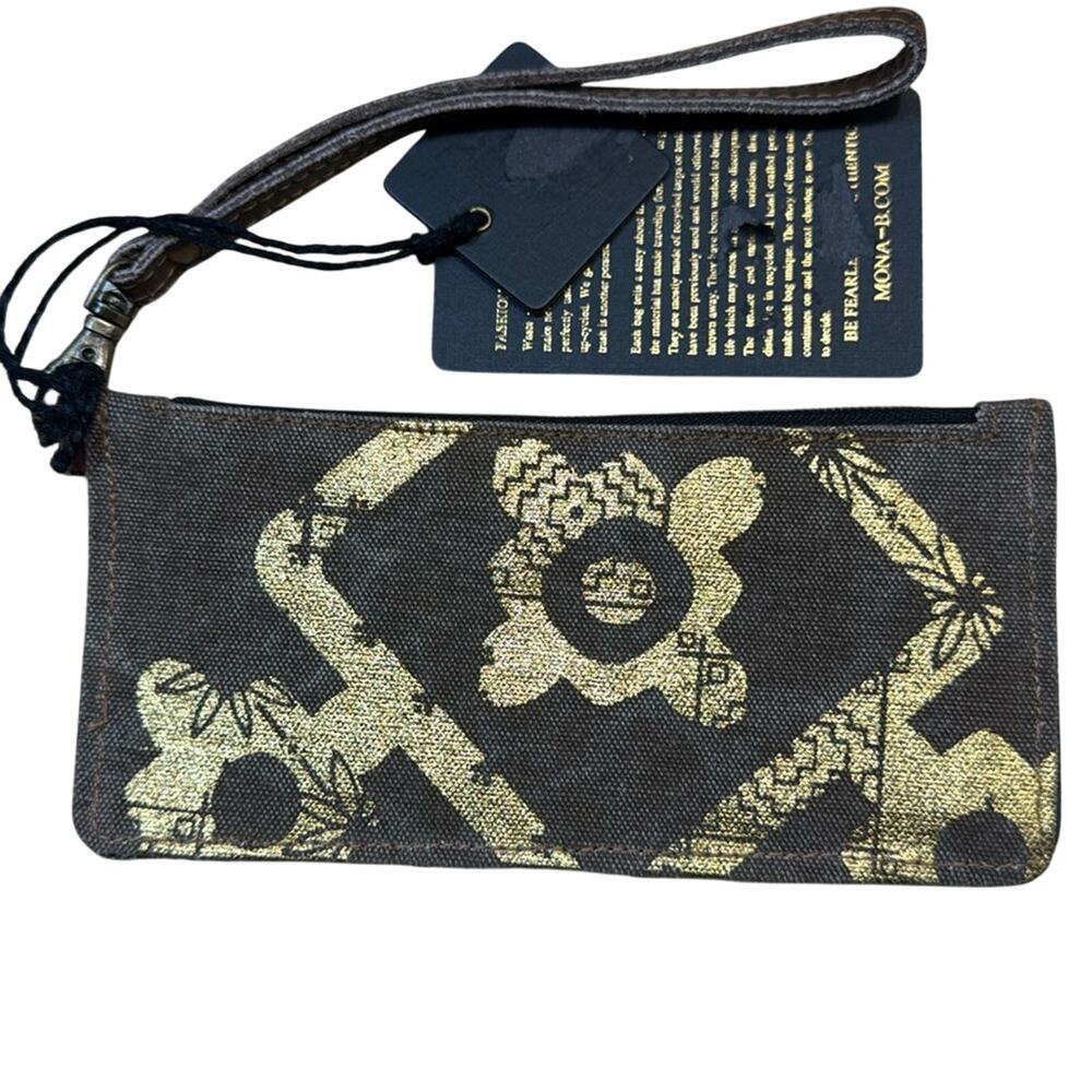 Mona‎ B wallet wristlet distressed brown and gold accent